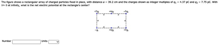 The figure shows a rectangular array of charged particles