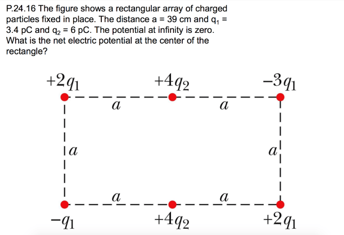 The figure shows a rectangular array of charged particles